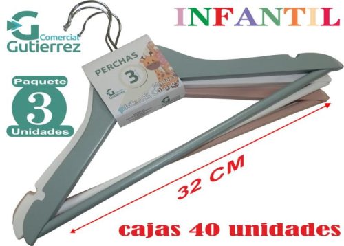 SET 3 PERCHAS DE MADERA COLOR INFANTIL