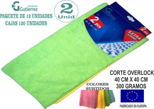 BAYETA 40 X 40 CM 2 UNID OVERLOCK
