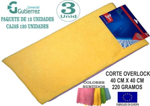 BAYETA 40 X 40 3 UNID OVERLOCK