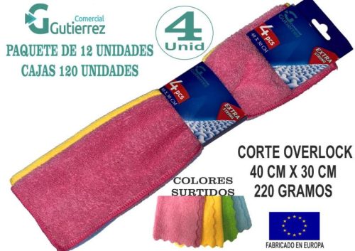 BAYETA 40 X 30 CM 4 UNID OVERLOCK