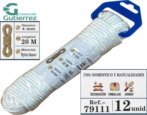 CUERDA NYLON BLANCA 4 MM 20 METROS