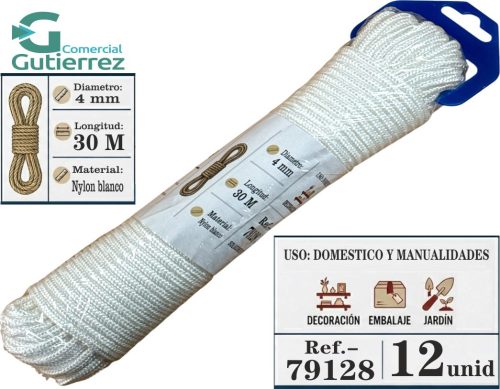 CUERDA NYLON BLANCA 4 MM 30 METROS