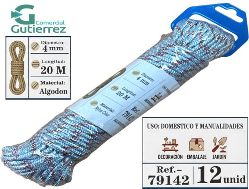 CUERDA NYLON COLOR 4 MM 20 METROS